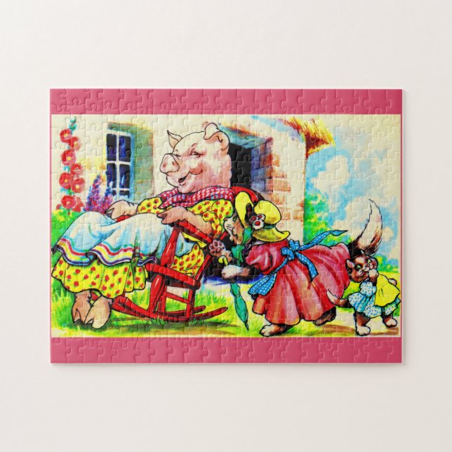 Puzzle 1930 mama kitty et baby kitty visite cochon (Horizontal)