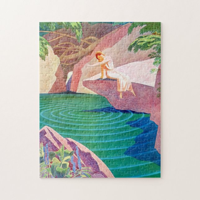 Puzzle 1931 femme art déco par un étang (Vertical)