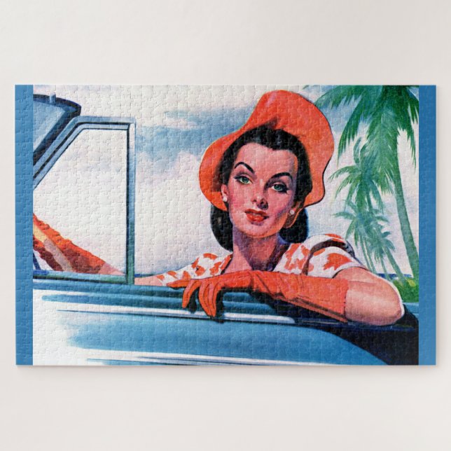 Puzzle 1940 belle femme en voiture (Horizontal)