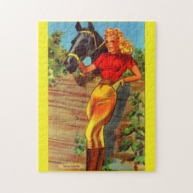 Puzzle 1940 pin-up gal et cheval (Vertical)