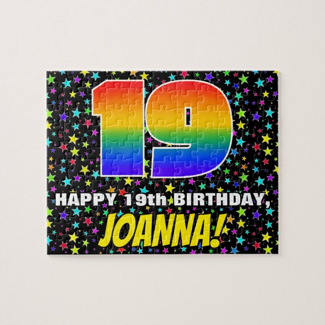 Puzzle 19e anniversaire — Amusant, Colorful Star Motif de (Horizontal)