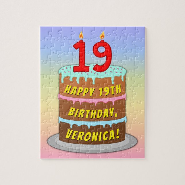 Puzzle 19e anniversaire : Fun Cake and Candles + Nom pers (Vertical)