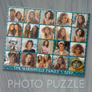 Puzzle 20 Collage de photos Bleu avec Texte Blanc