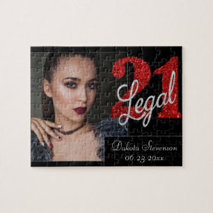 Puzzle 21 and Legal   Red Faux Glitter Photo Keepsake