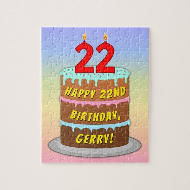 Puzzle 22e anniversaire : Fun Cake and Candles + Nom pers (Vertical)
