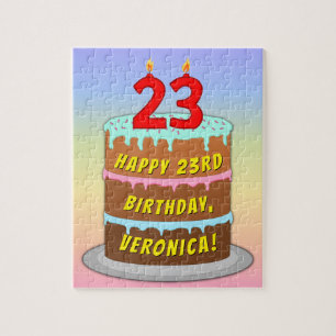 Puzzle 23rd Birthday: Fun Cake and Candles + Custom Name