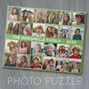 Puzzle 24 Collage de photos avec nom de famille Date Vert