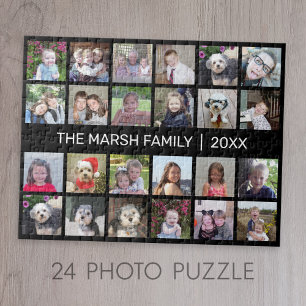 Puzzle 24 Photo Collage avec nom de famille Date - noir