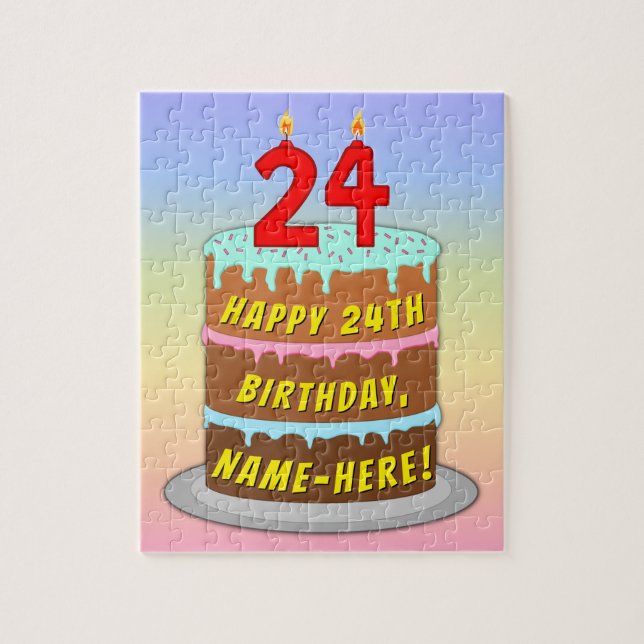 Puzzle 24e anniversaire : Fun Cake and Candles + Nom pers (Vertical)