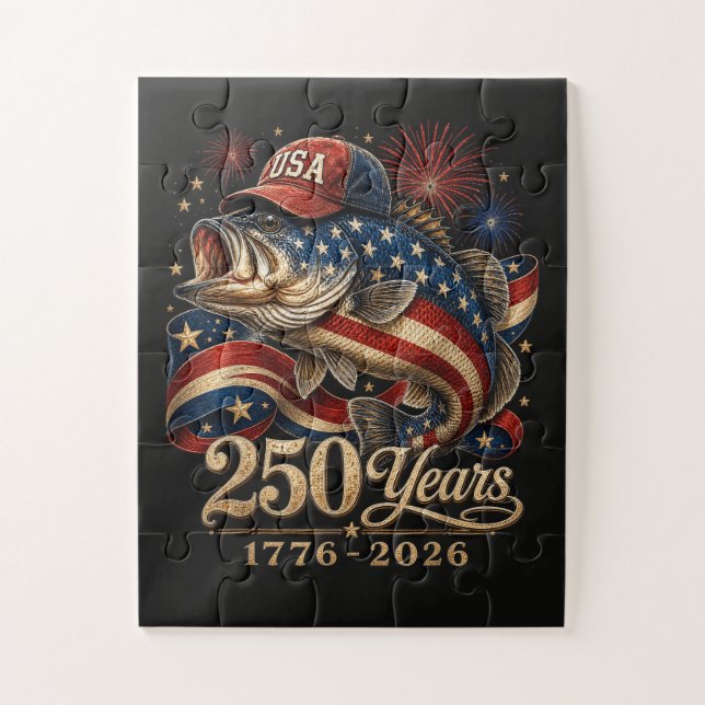 Puzzle 250 Amérique 1776 2026 Pêche à la basse USA Drapea (Vertical)