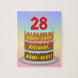 Puzzle 28th Birthday : Fun Cake and Candles + Custom Name