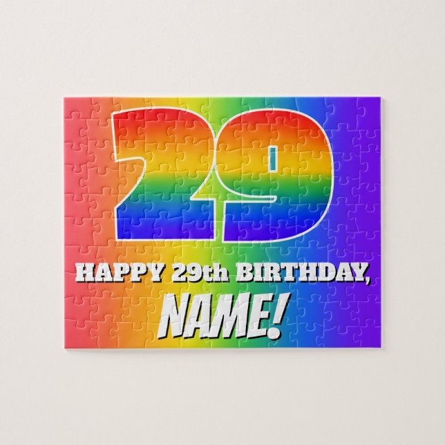 Puzzle 29e anniversaire — Motif Rainbow multicolore "29" (Horizontal)