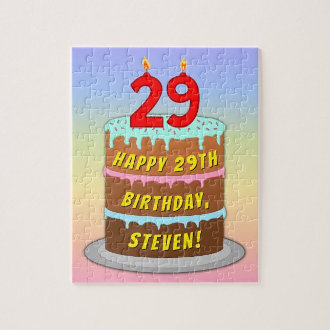 Puzzle 29th Birthday : Fun Cake and Candles + Custom Name (Vertical)
