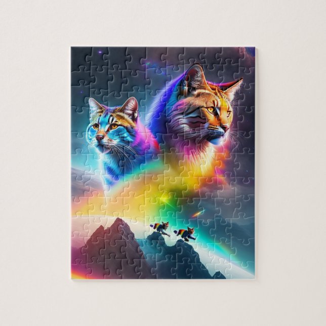 Puzzle 2 Chats De L'Espace Futuristes Lumières Néon Chats (Vertical)
