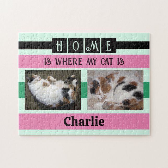 Puzzle 2 photo maison est chat ou chien ajouter nom noir (Horizontal)