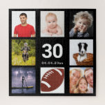 Puzzle 30e anniversaire 30 photo collage homme homme noir<br><div class="desc">Un cadeau pour le 30e anniversaire d'un jeune homme,  célébrant sa vie avec un collage de 8 de vos photos.  Modèles pour 30 ans et une date.  Date de naissance ou date d'anniversaire.  Lettres de couleur blanche.  Arrière - plan noir.</div>