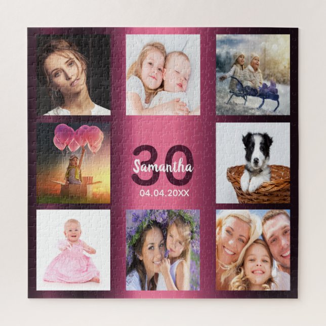 Puzzle 30e anniversaire violet photo collage femme (Vertical)