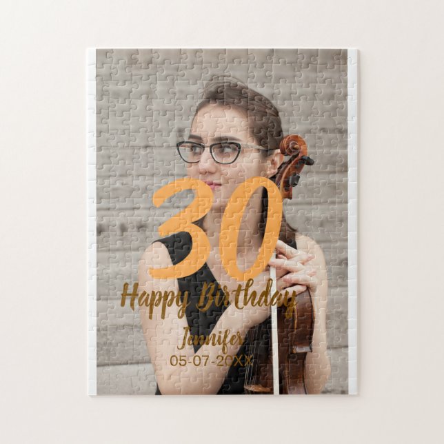 Puzzle 30th birthday add name date year white photo (Vertical)