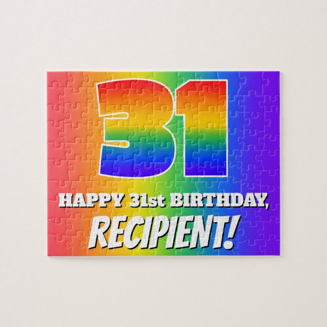 Puzzle 31e anniversaire — Motif Rainbow multicolore "31" (Horizontal)