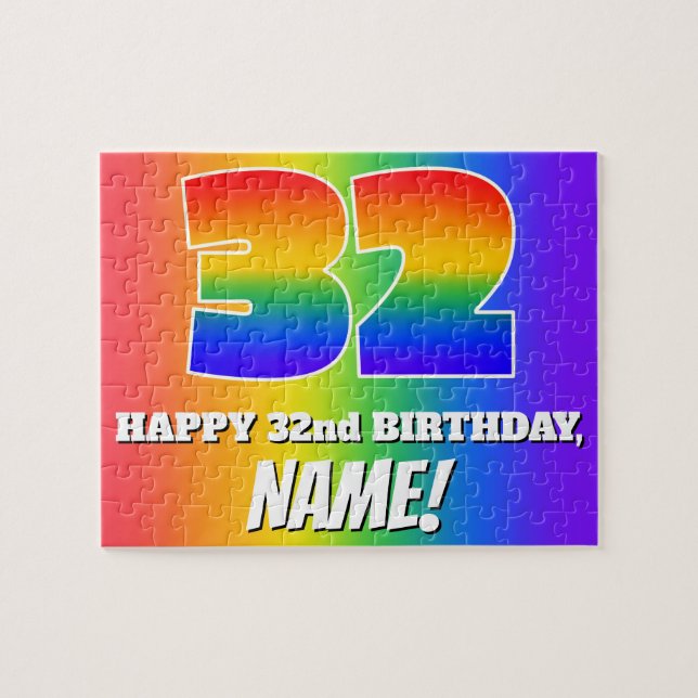 Puzzle 32e anniversaire — Motif Rainbow multicolore "32" (Horizontal)