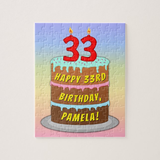 Puzzle 33e anniversaire : Fun Cake and Candles + Nom pers (Vertical)