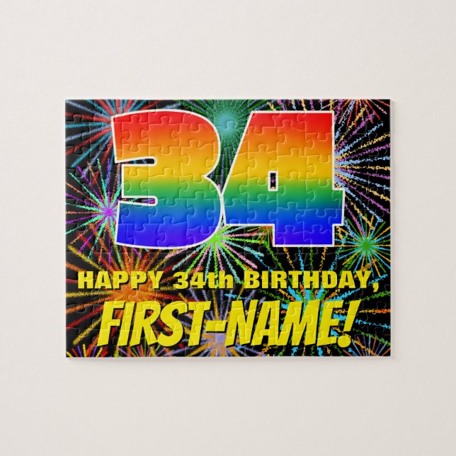 Puzzle 34th Birthday: Fun, Colorful Celebratory Fireworks (Horizontal)
