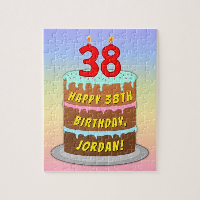 Puzzle 38e anniversaire : Fun Cake and Candles + Nom pers (Vertical)