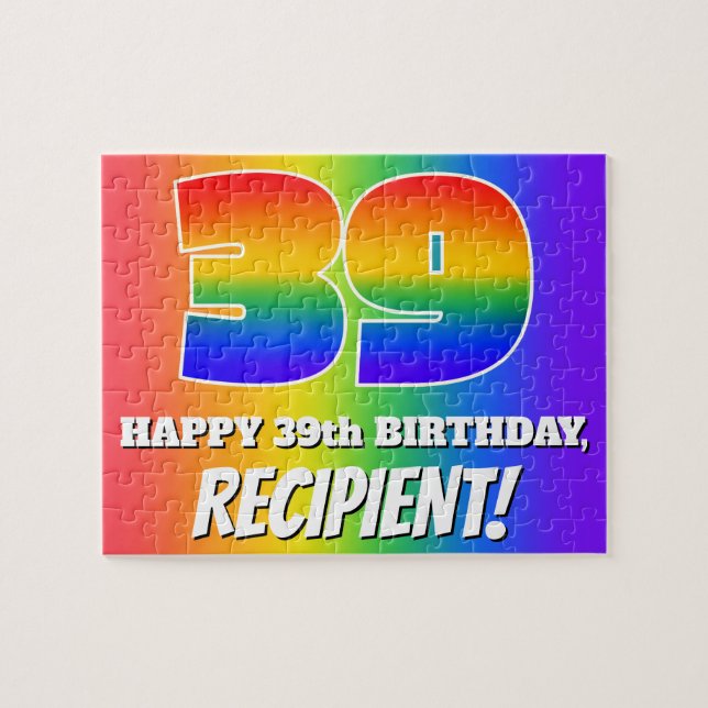 Puzzle 39e anniversaire — Motif Rainbow multicolore "39" (Horizontal)