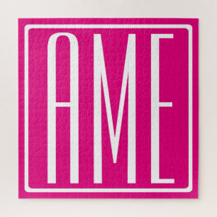 Puzzle 3 Initiales Monogramme   Blanc sur rose chaud