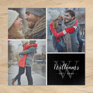 Puzzle 3 Photo Collage and Custom Monogram Black