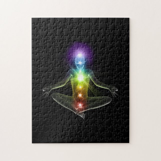 Puzzle 3d humain dans le yoga pose avec des chakras (Vertical)