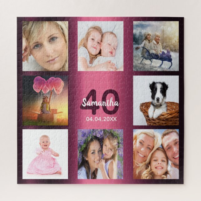 Puzzle 40e anniversaire 40 photo collage femme violet (Vertical)