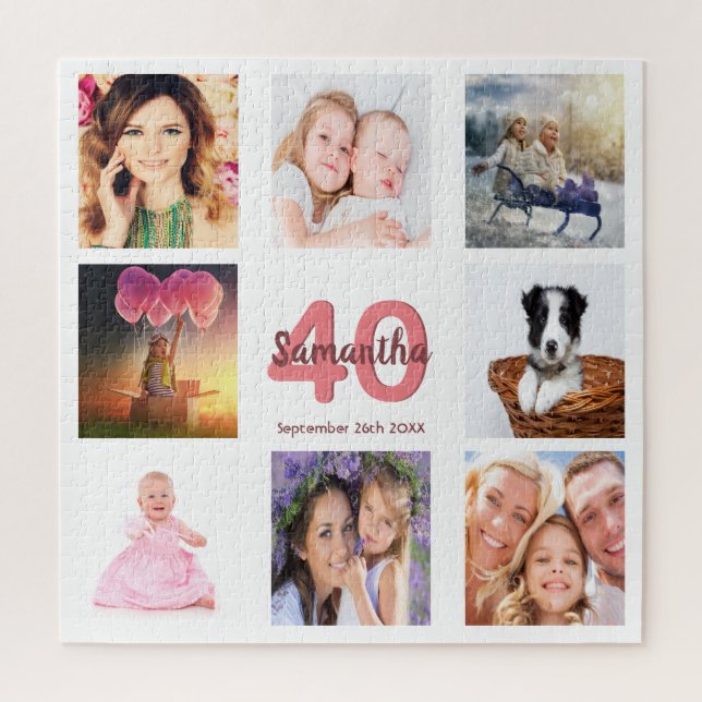 Puzzle 40e anniversaire photo collage femme blanc (Vertical)