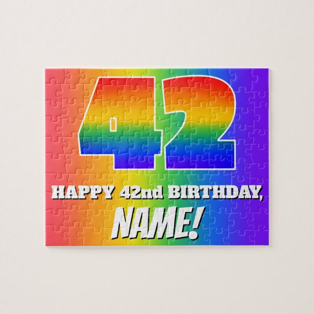 Puzzle 42e anniversaire — Motif Rainbow multicolore "42" (Horizontal)