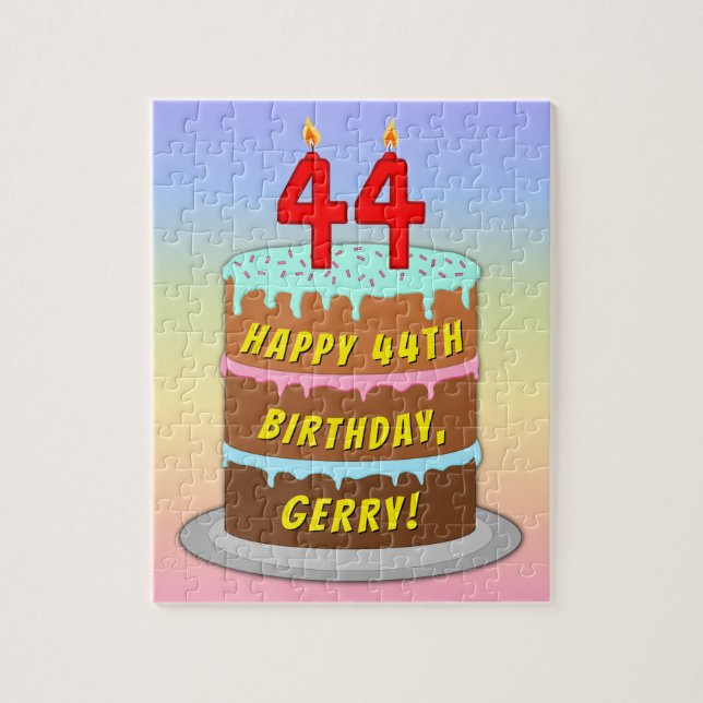 Puzzle 44e anniversaire : Fun Cake and Candles + Nom pers (Vertical)