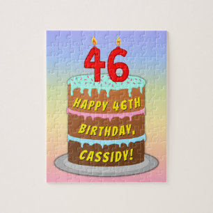 Puzzle 46th Birthday: Fun Cake and Candles + Custom Name