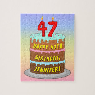 Puzzle 47th Birthday: Fun Cake and Candles + Custom Name