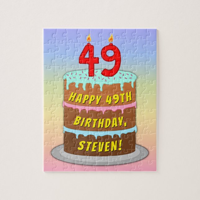 Puzzle 49e anniversaire : Fun Cake and Candles + Nom pers (Vertical)