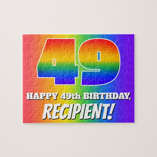 Puzzle 49e anniversaire — Motif Rainbow multicolore "49" (Horizontal)
