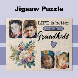 Puzzle 4 petits-enfants photo floral violet