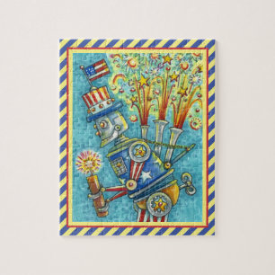 PUZZLE 4TH OF JULY FIREWORKS ROBOT, FIRECRACKER STEAMPUNK