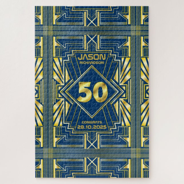 Puzzle 50e anniversaire Art Déco Gold Blue Great Gatsby (Vertical)