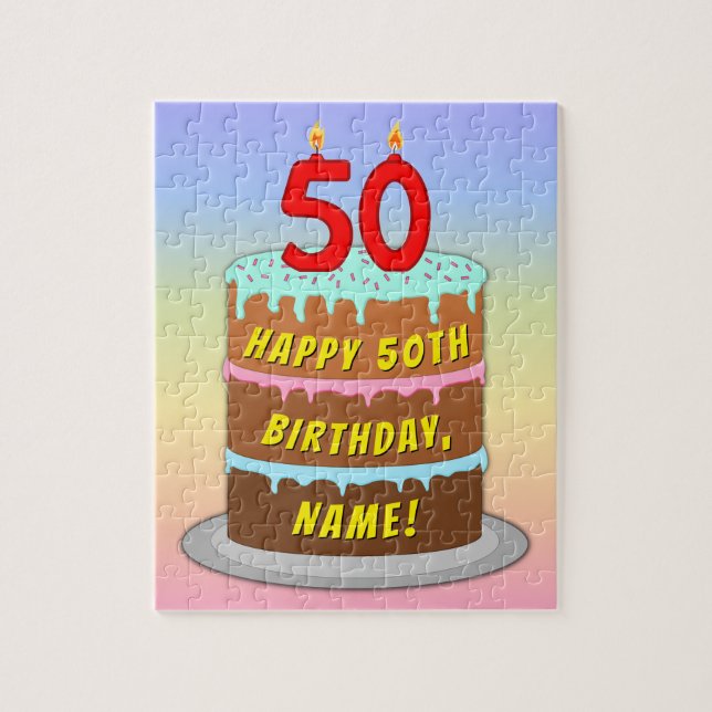 Puzzle 50e anniversaire : Fun Cake and Candles + Nom pers (Vertical)