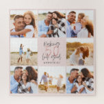 Puzzle 50e anniversaire rose girly parties scintillant ph<br><div class="desc">50e anniversaire moderne rose girly parties scintillant photo collage cadeau. Conception de texte de script moderne. Partie d'une collection.</div>