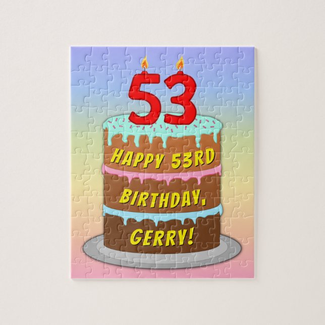 Puzzle 53e anniversaire : Fun Cake and Candles + Nom pers (Vertical)