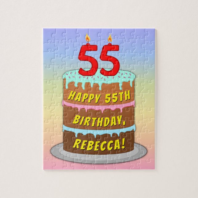 Puzzle 55e anniversaire : Fun Cake and Candles + Nom pers (Vertical)