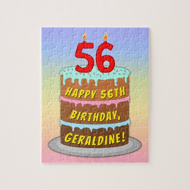 Puzzle 56e anniversaire : Fun Cake and Candles + Nom pers (Vertical)
