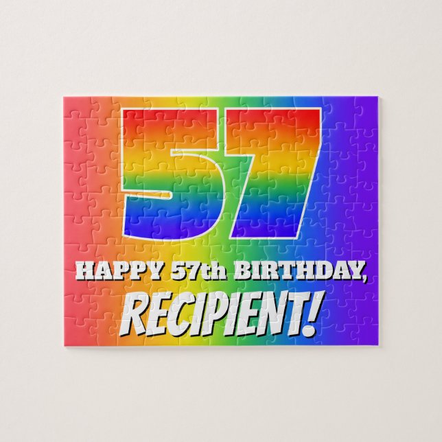Puzzle 57e anniversaire — Motif Rainbow multicolore "57" (Horizontal)