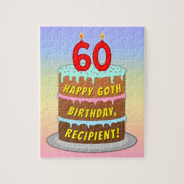 Puzzle 60e anniversaire : Fun Cake and Candles + Nom pers (Vertical)