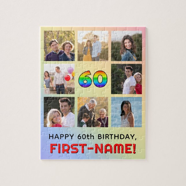 Puzzle 60e anniversaire : Fun Rainbow #, Custom Name & Ph (Vertical)